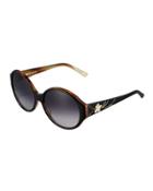 Round Plastic Sunglasses W/ Floral Crystal Trim, Onyx