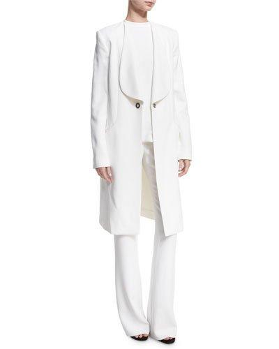 Shawl-collar Long Coat, White