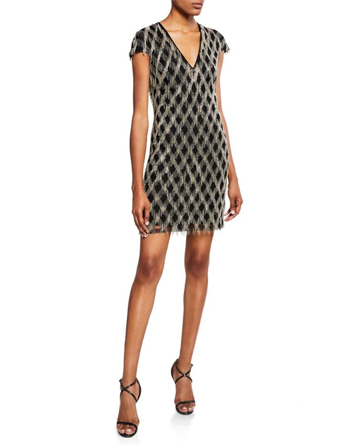 V-neck Sequined Fringe Dress