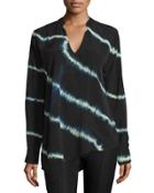 Lightning Tie-dye Asymmetric Blouse, Midnight/natural