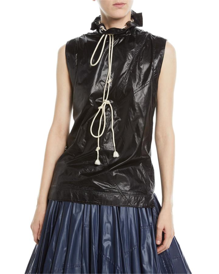 Sleeveless Drawstring Stand-neck Nylon Top