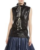 Sleeveless Drawstring Stand-neck Nylon Top