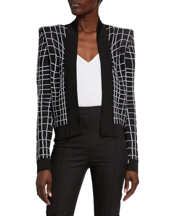 Collarless Grid Effect Jacket