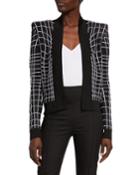 Collarless Grid Effect Jacket