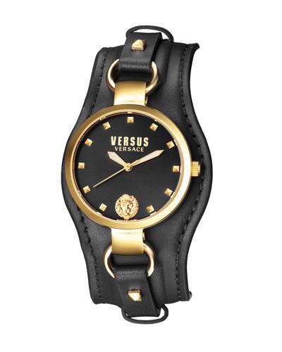 34mm Roslyn Studded Leather Cuff Watch, Black