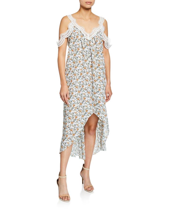 Elixir Cold-shoulder Floral-print High-low