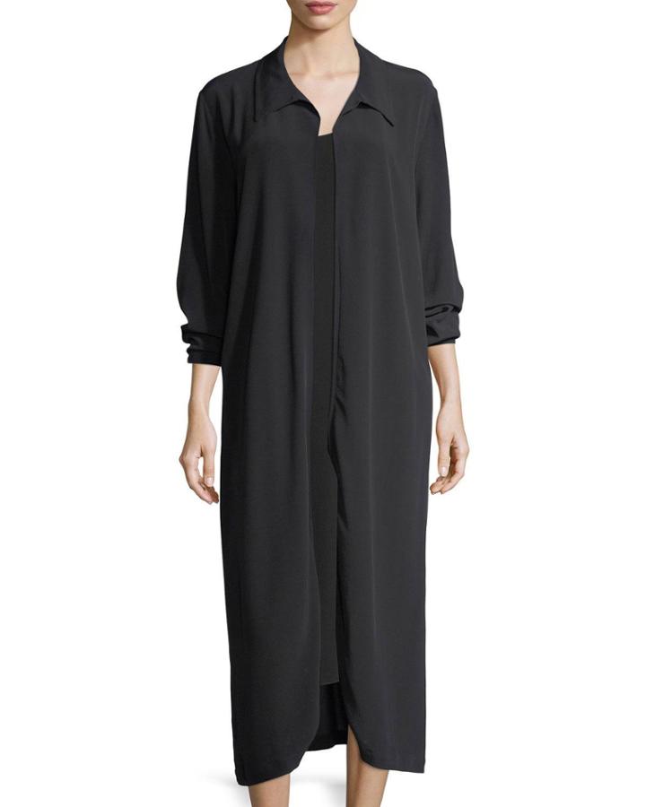 Long Crinkled Crepe Duster Cardigan