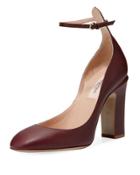 Ankle-wrap Leather Pump, Dark Red