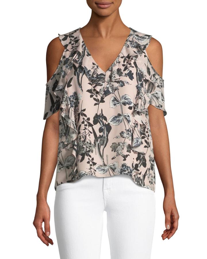 Tudor V-neck Cold-shoulder Floral-print