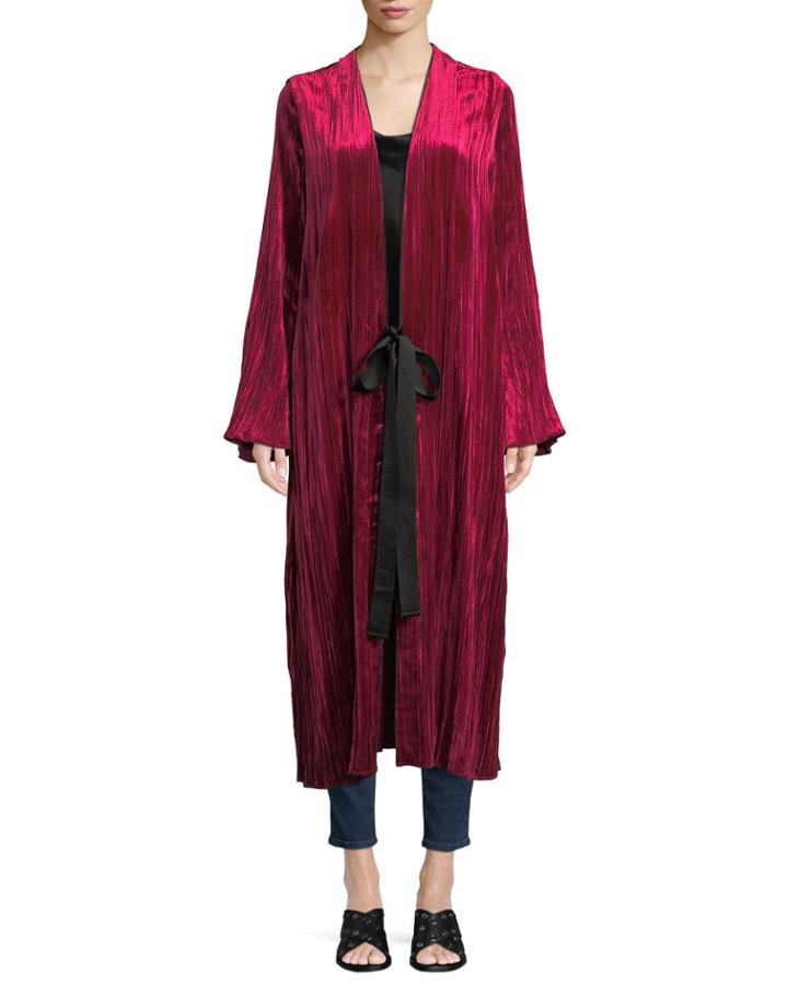 Pleated Velvet Duster Coat