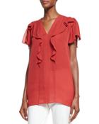 Flutter-sleeve V-neck Blouse