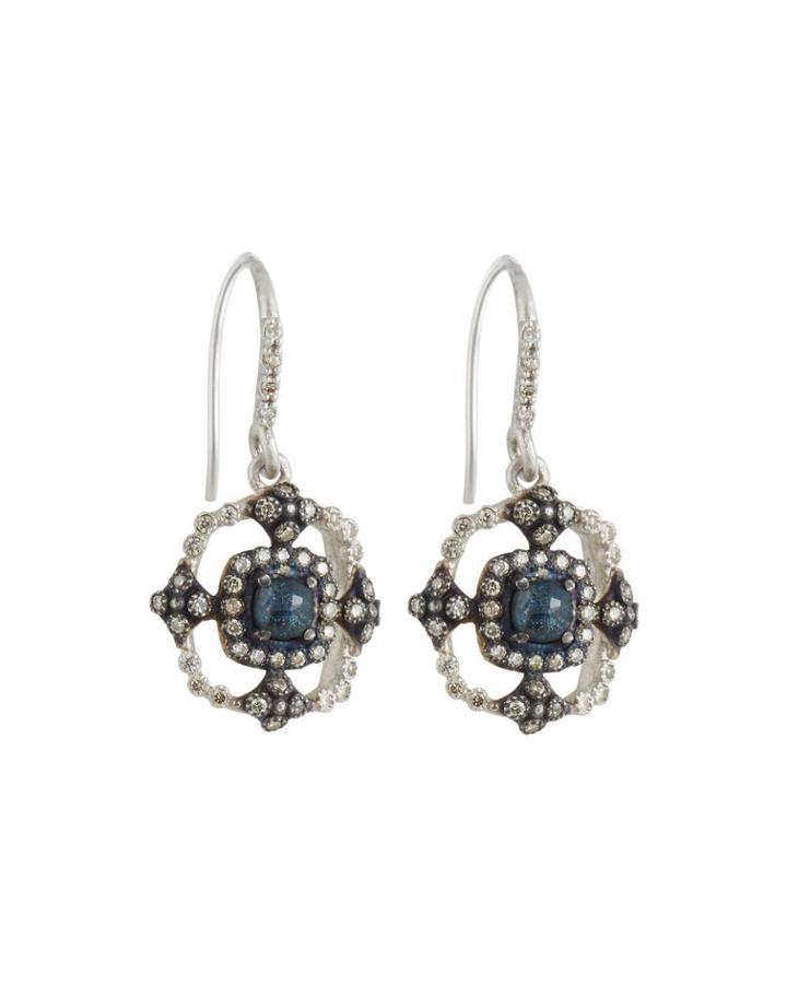 New World Black Opal/quartz & Diamond Drop Earrings