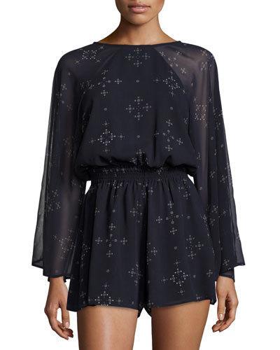 The Bahama Chiffon Romper, Blue Pattern