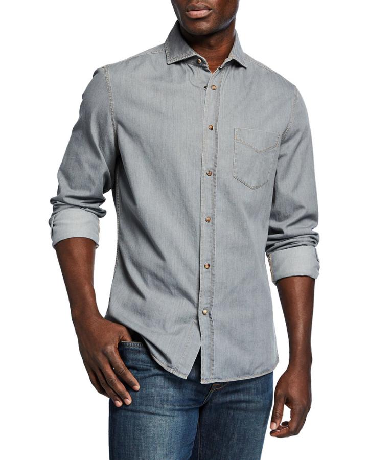 Men's Long-sleeve Button-down Denim