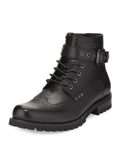 Slops Buckle Wing-tip Boot, Black