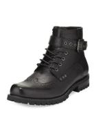 Slops Buckle Wing-tip Boot, Black
