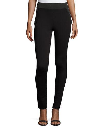 Ponte Jersey-waist Leggings, Black