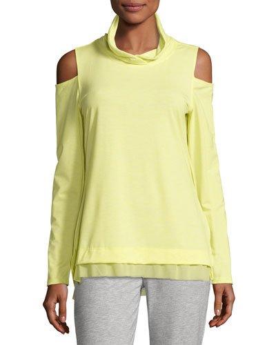 Cold-shoulder Twist-neck Top, Bright Yellow