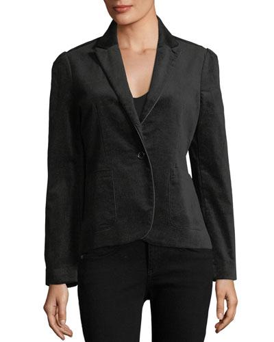 Velvet Faux-leather-trim Blazer