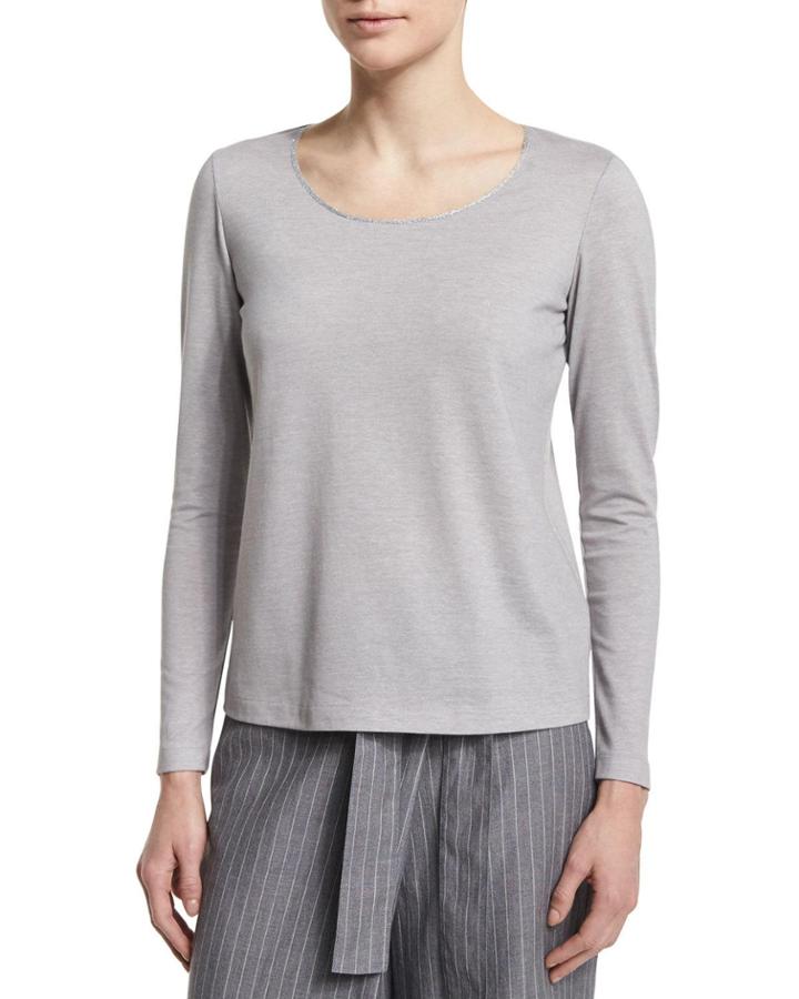 Long-sleeve Metallic-neck Tee
