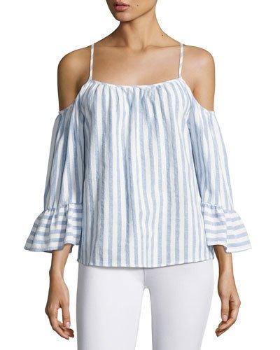 Cold-shoulder Striped Top, Blue/white