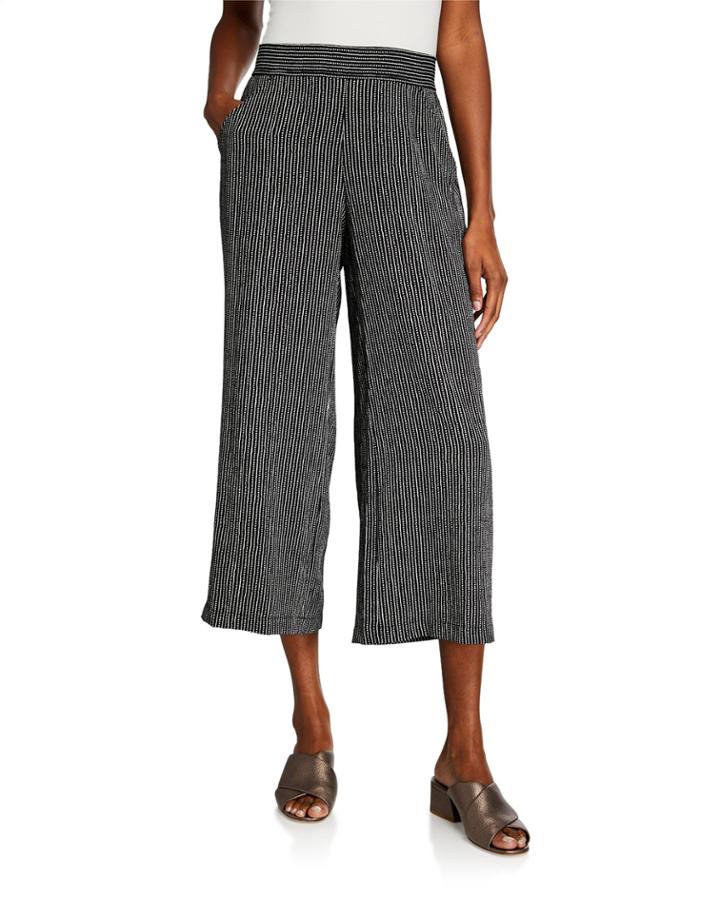 High-waist Stripe Wide-leg Cropped Pants