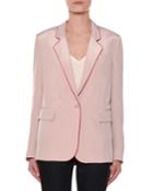 One-button Silk Blazer W/ Contrast Piping