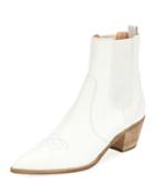 Embroidered Leather Western Ankle Boots