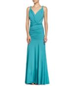 Sleeveless Ruched Evening Gown, Caribbean