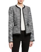 Long-sleeve Zip-up Tweed Jacket