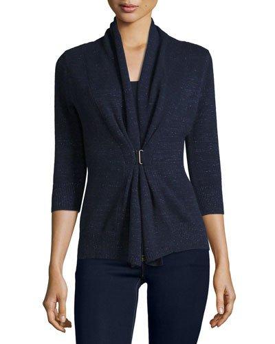 3/4-sleeve Cashmere & Lurex&reg; Half-sleeve Buckle Cardigan