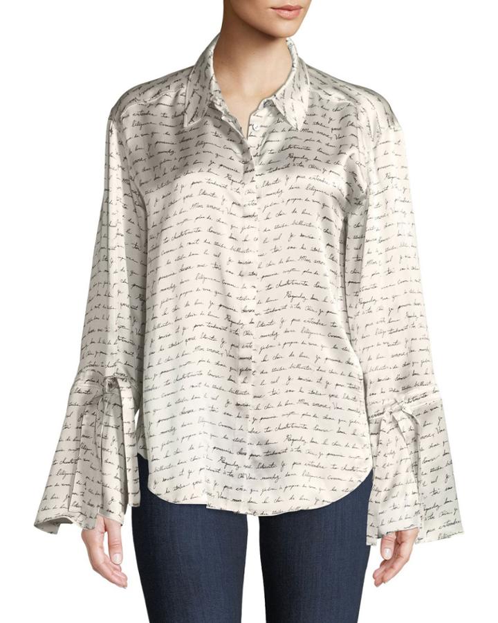 Elisia Printed Silk Button-front Top