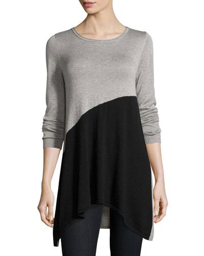 Colorblock Sharkbite Sweater, Gray/black