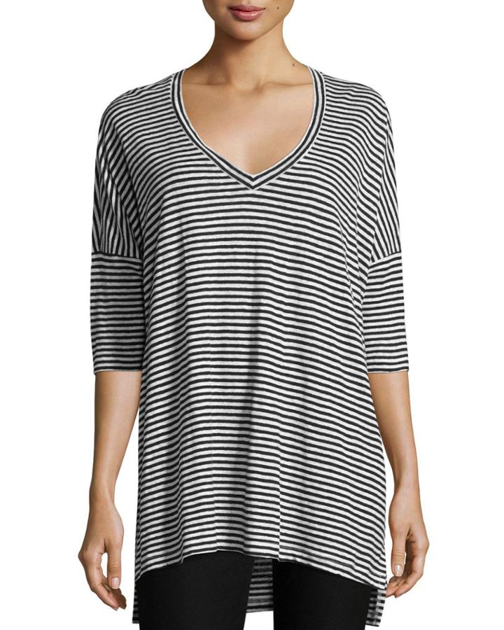 Striped Organic Linen Jersey V-neck Tunic
