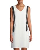 Colorblocked Bow-side V-neck Dress
