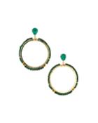 Crystal Circle-drop Earrings, Green
