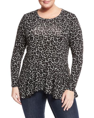 Leopard-print Zip-shoulder Peplum Top, White
