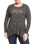 Leopard-print Zip-shoulder Peplum Top, White