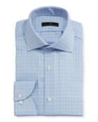 Textured-check Dress Shirt, Blue/tan