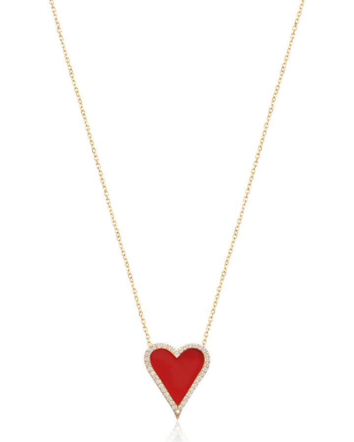 Enamel Heart Pendant Necklace, Gold/red