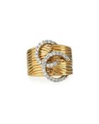 14k Two-tone Diamond Horseshoe Ring,