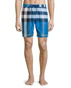 Mid-length Check Swim Trunks, Cerulean Blue