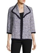 3/4-sleeve Tweed Jacket, Navy/multi