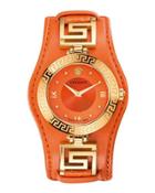 35mm V-signature Watch W/ Leather Strap, Orange/gold
