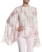 Lilly Of The Valley Cape-sleeve Blouse, White/pink