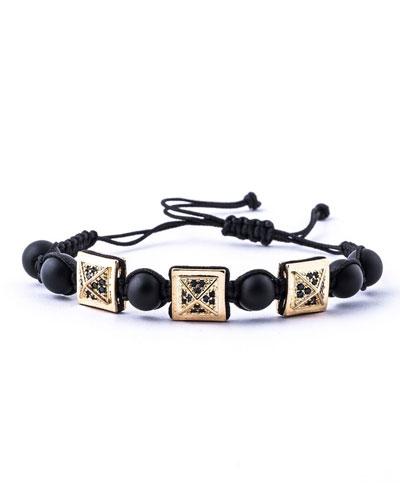 Men's Pav&eacute; Crystal Pyramid Beaded Cord Bracelet