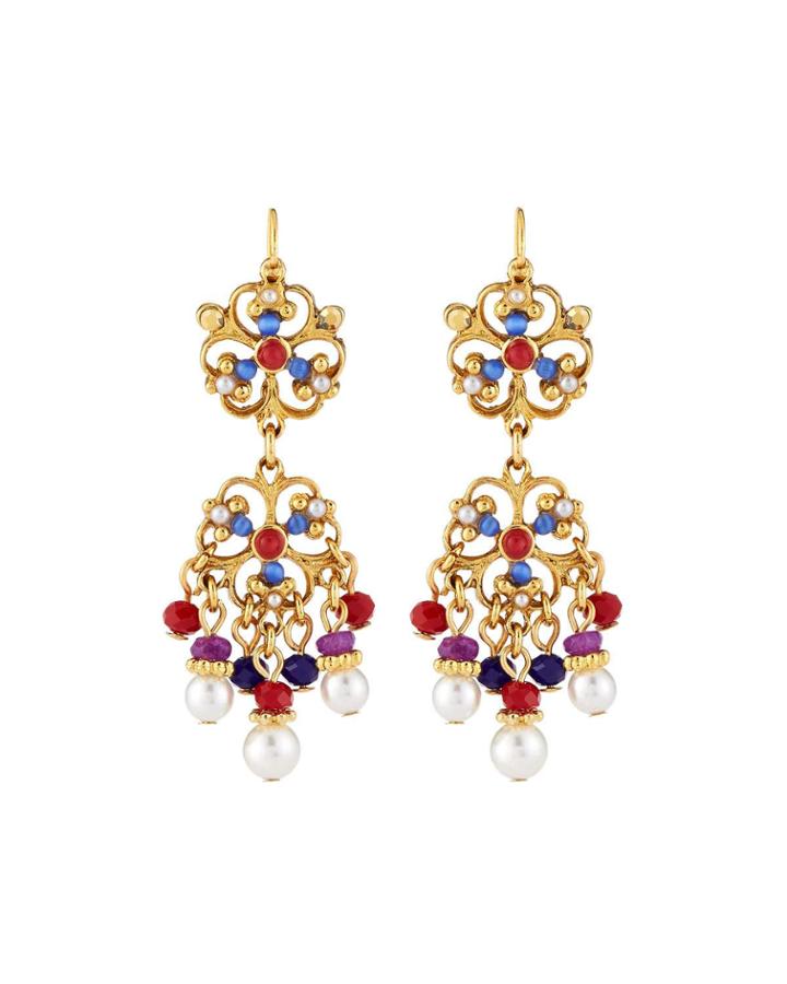 Short Filigree Crystal & Pearly Drop Earrings