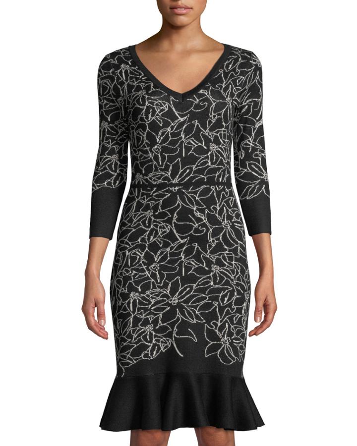 Floral-jacquard Flounce-hem