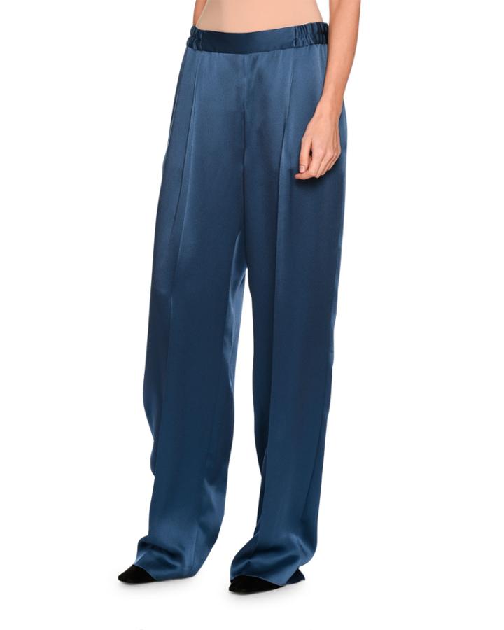 Cicely Satin Wide-leg Trousers, Blue