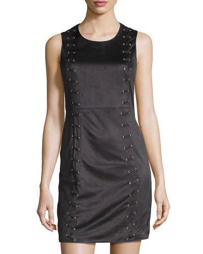 Faux-suede Lace-up Dress, Onyx